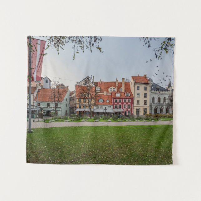 Tapiz Ciudad antigua de Riga en otoño (Anverso (horizontal))