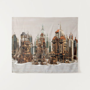 Tapiz Ciudad de fantasía futurista Arte de horizonte de