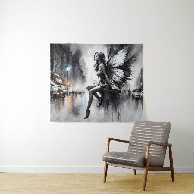 Tapiz Ciudad gótica urbana de fantasía de hadas oscuras  (In situ (horizontal))