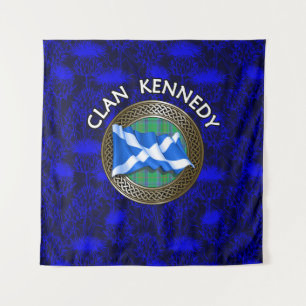 Tapiz Clan Kennedy Tartan Knot & Flag