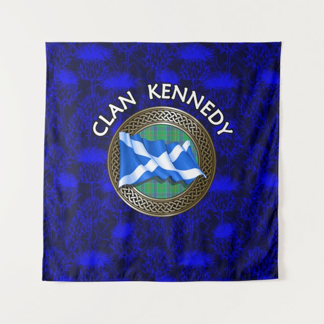 Tapiz Clan Kennedy Tartan Knot & Flag (Anverso)