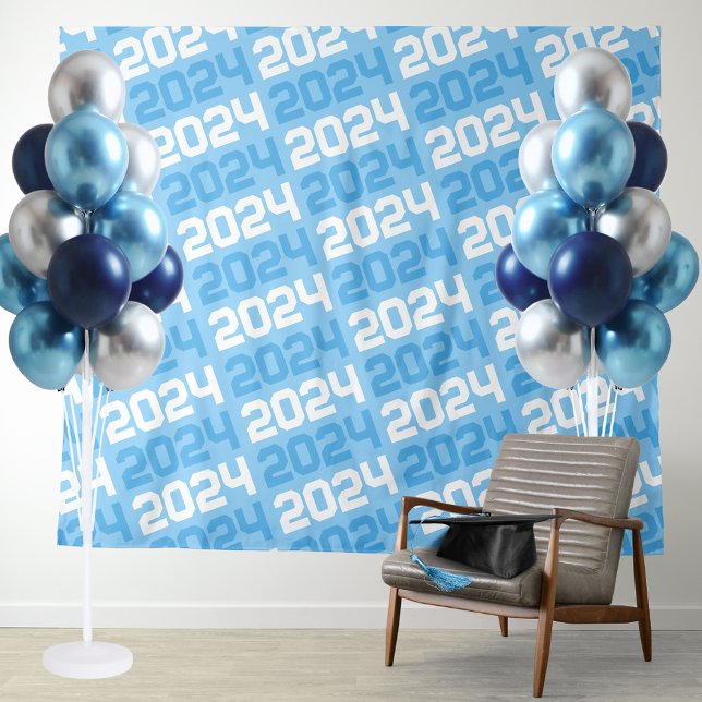 Tapiz Clase azul y blanca del bebé de cualquier año de g (Baby Blue and White Class of ANY Year Repeating Background for Photo booths, backdrops and more!)