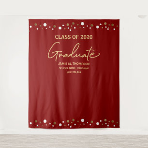 Tapiz Clase de 2020 de oro rojo fondo de graduación