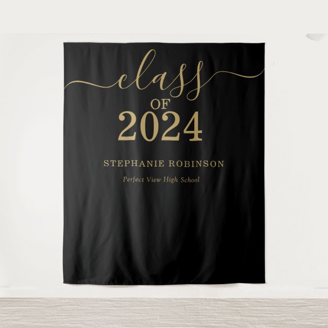 Tapiz Clase de 2024 Gold Script Graduation Backdrop Prop (Anverso)
