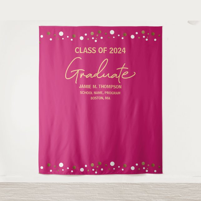 Tapiz Clase de 2024 Graduación con fondo rosa (Anverso)