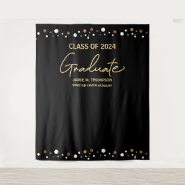 Tapiz Clase de 2024 Oro negro Graduación personalizada