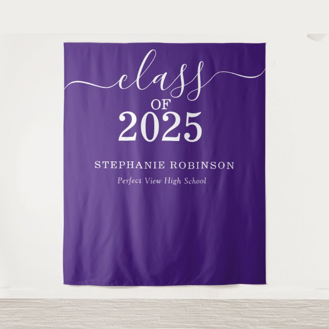 Tapiz Clase de 2025 Purple Graduation Backdrop Prop (Anverso)