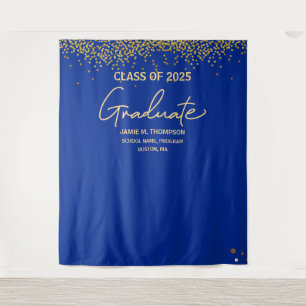 Tapiz Clase de la graduación de 2025 Royal Blue Gold Con