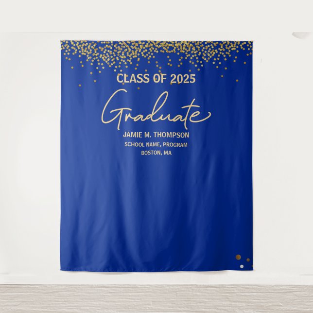 Tapiz Clase de la graduación de 2025 Royal Blue Gold Con (Anverso)