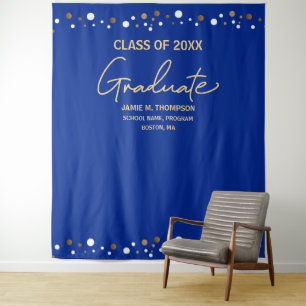 Tapiz Clase Royal Blue Gold de Grad backdrop