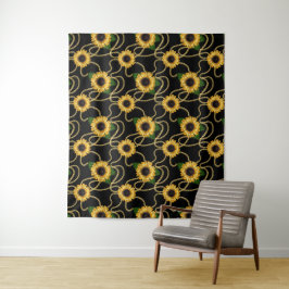 Tapiz Clásico amarillo girasol elegante patrón en negro