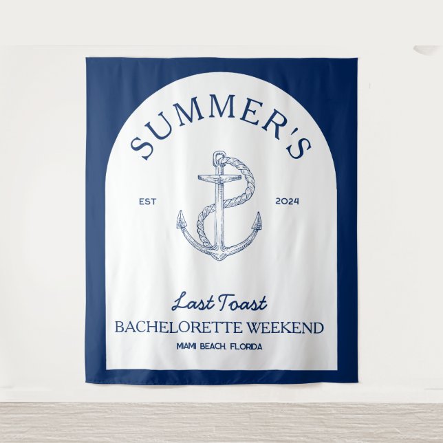 Tapiz Clásico Costero Moderno Despedida de Soltera Azul  (Anverso)