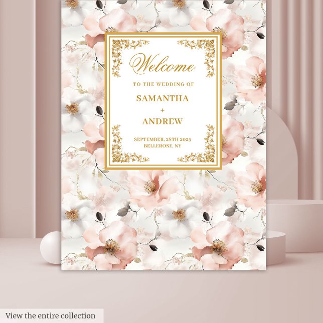 Tapiz clásico de boda floral dorado rosa polvorien (Classic dusty pink gold floral wedding tapestry)