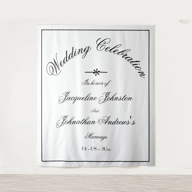 Tapiz Clásico Elegante Personalizado Fondo de Boda Blanc (Anverso)
