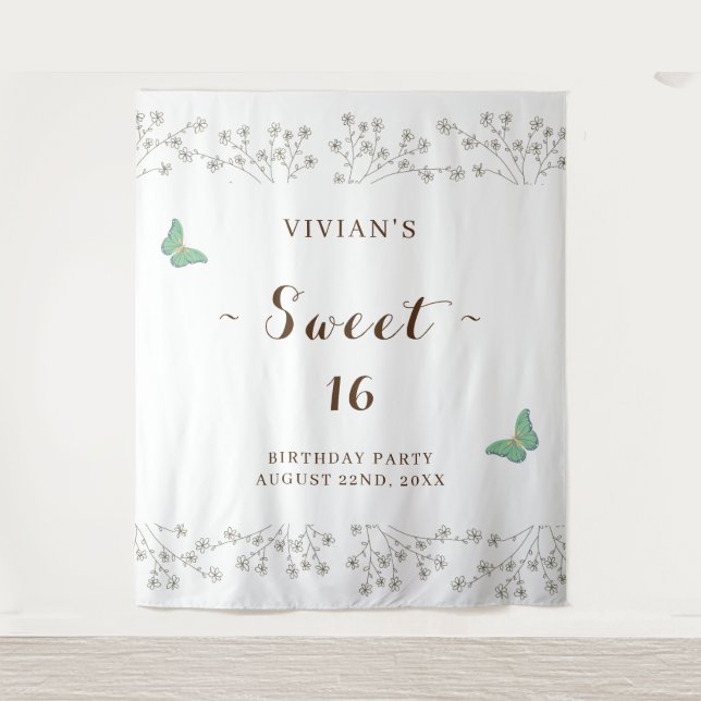 Tapiz Clásico Flor silvestre y mariposa dulce dieciséis  (Anverso)