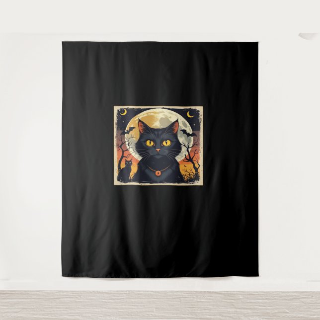 Tapiz Clásico Retro Black Cat Halloween T-Shirt Classic (Anverso)