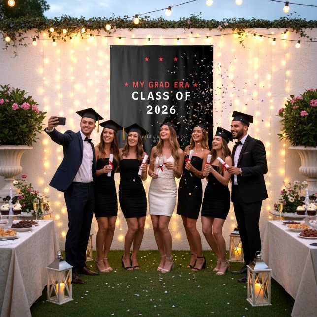 Tapiz Class of 2026 Graduation Photo Booth Backdrop Red  (Subido por el creador)