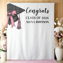 Tapiz Class Of 2026 Pink Bow Graduation Cap Backdrop