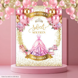 Tapiz Classy Sweet Dieciséis Fiestas Banner Purpurina de