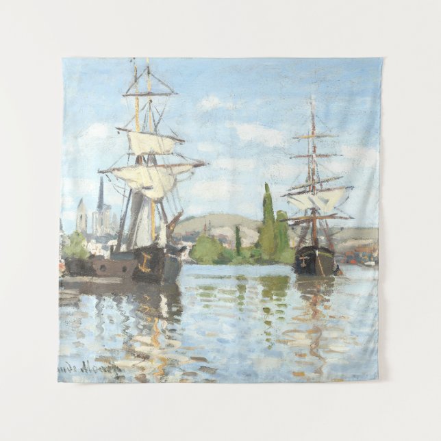 Tapiz Claude Monet. Buques montando en el Sena en Ruán (Anverso)