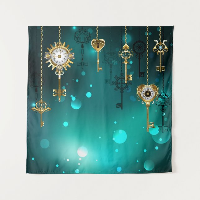 Tapiz Claves de esqueleto antiguas sobre fondo verde (Anverso)