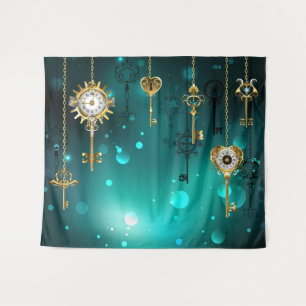 Tapiz Claves de esqueleto antiguas sobre fondo verde