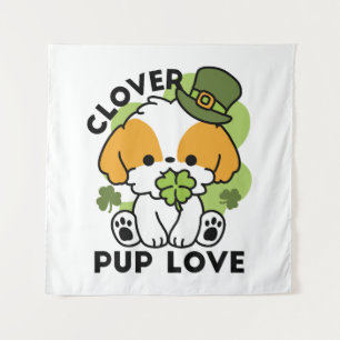 Tapiz Clover Pup Love - Diseño de perros del Día de San 
