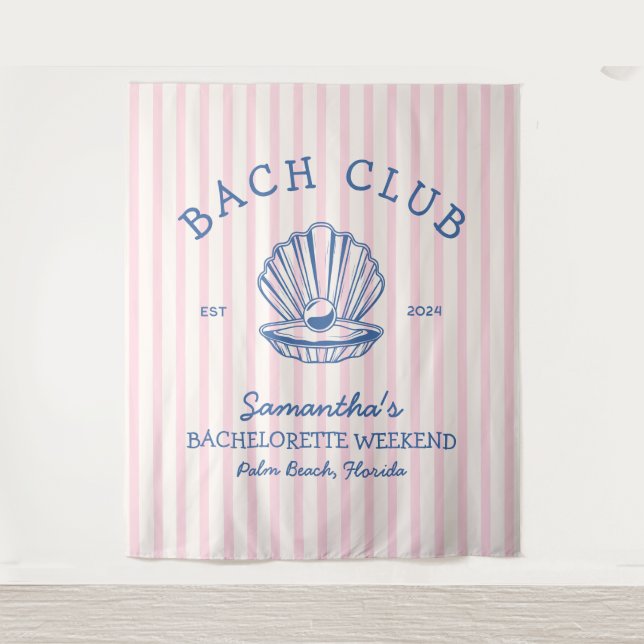Tapiz Club de bach rosa azul Coastal Bachelorette Party (Anverso)