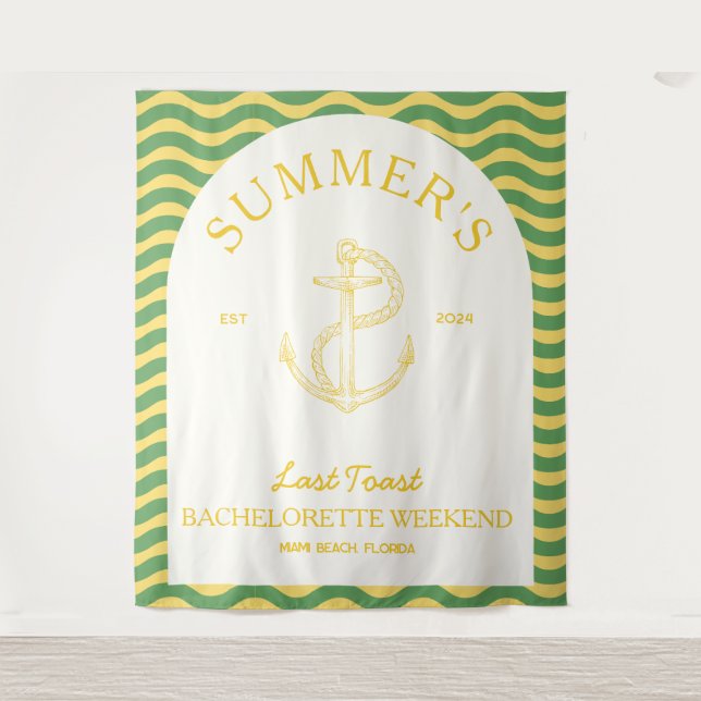 Tapiz Coastal Moderno Tropical Retro Bachelorette amaril (Anverso)