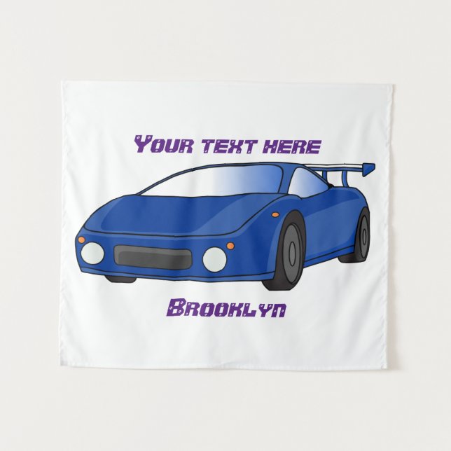 Tapiz Coche deportivo azul con ilustración de alerón (Anverso (horizontal))