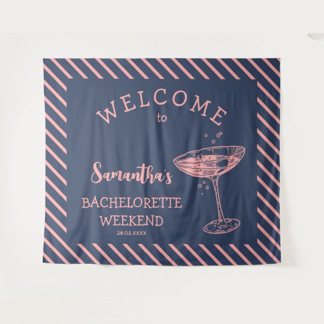 Tapiz Cóctel Retro Stripes Bachelorette Party (Anverso (horizontal))