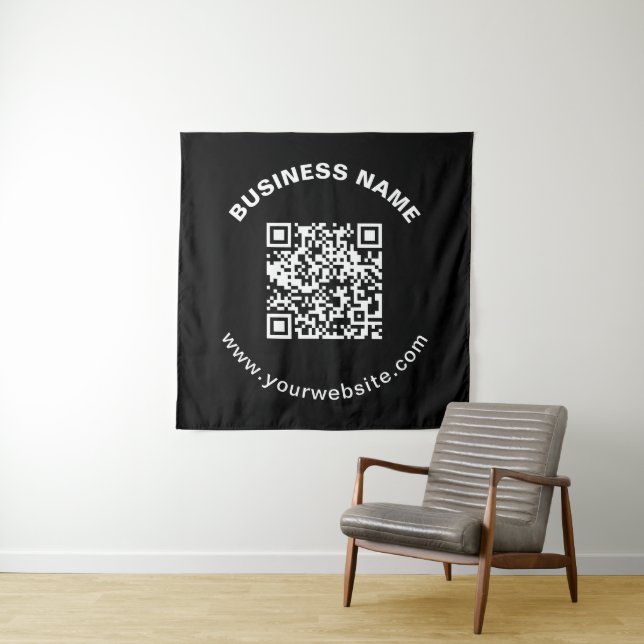 Tapiz Código QR con nombre de empresa texto circular en  (In situ)