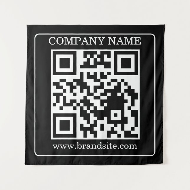 Tapiz Código QR editable negro blanco diseño retro moder (Anverso)