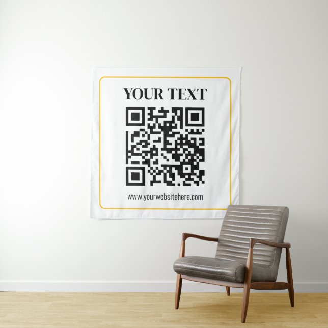Tapiz Código QR editable y texto con borde de oro amaril (In situ)
