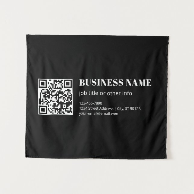 Tapiz Código QR personalizado y texto retro-moderno edit (Anverso (horizontal))