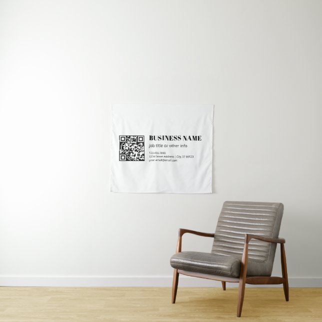 Tapiz Código QR personalizado y texto retro-moderno edit (In situ (horizontal))