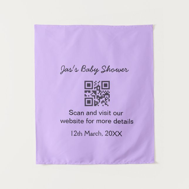 Tapiz Código QR simple de shower de bebé morado agregar  (Anverso)