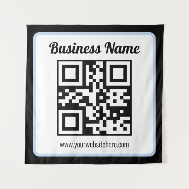 Tapiz Código QR y texto editables con borde azul claro (Anverso)