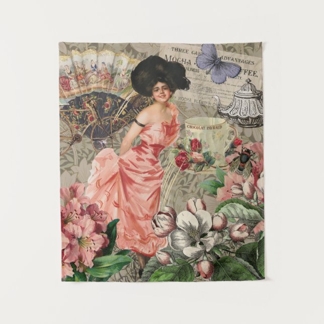Tapiz Coffee Lady Victorian Mujer Rosa Clásica (Anverso)