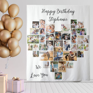 Tapiz Colage de 36 Fotos en Forma de Corazón Feliz Cumpl