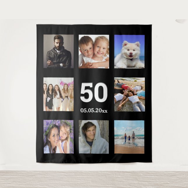 Tapiz Colage de fotos personalizadas para fiesta de cump (Anverso)