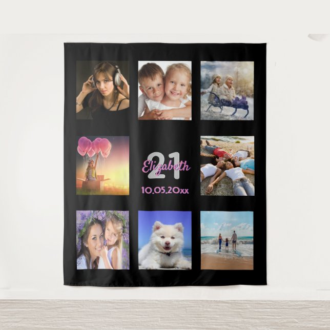 Tapiz Colage de fotos personalizadas para fiesta de cump (Anverso)