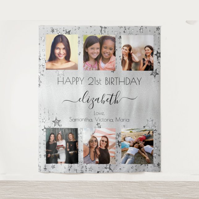 Tapiz Colage fotográfico plateado de cumpleaños mejores  (Anverso)