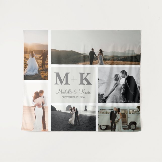 Tapiz Colaje de 6 fotos de boda recién casados (Anverso (horizontal))