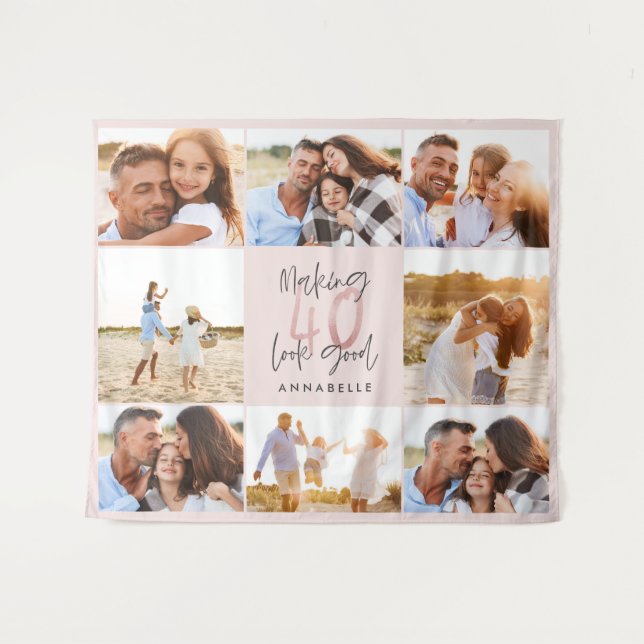 Tapiz Colaje de fotos con brillo rosa femenino para cump (Anverso (horizontal))