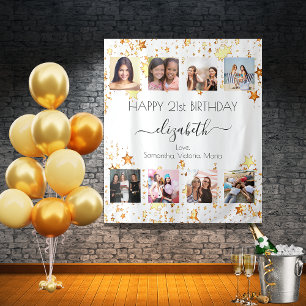 Tapiz Colaje de fotos de cumpleaños mejor amiga oro blan