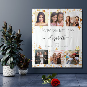 Tapiz Colaje de fotos de cumpleaños mejores amigas oro b