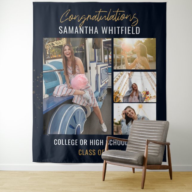 Tapiz Colaje de fotos de graduación 2026 Photobooth azul (In situ)