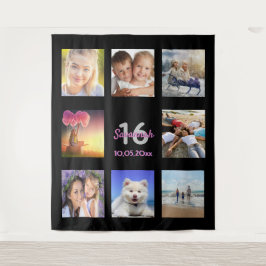 Tapiz Colaje de fotos negro por cumpleaños 16