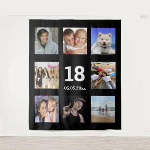 Tapiz Colaje de fotos personalizadas para cumpleaños 18